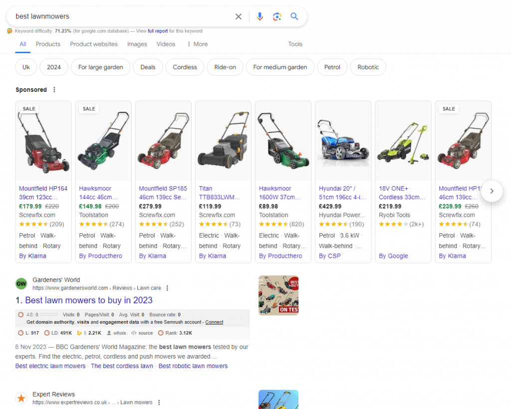 search results for commercial intent query: best lawnmowers